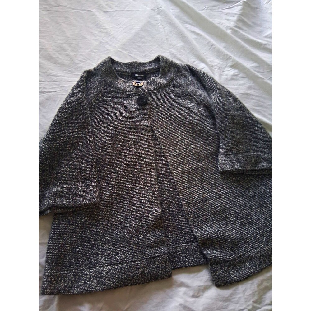 AB Studio Women's XL Gray Marled Knit Button Cardigan Sweater 3/4 Sleeve